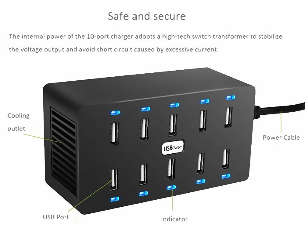 10 портов USB зарядное устройство 5V10A светодиодный индикатор зарядная станция для