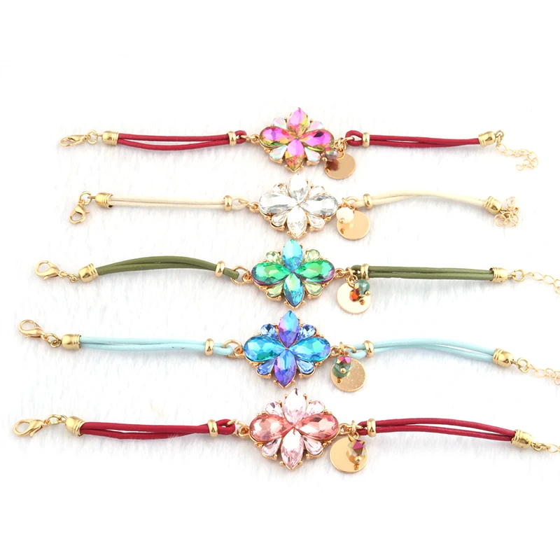 Браслеты NeeFuWoFu из сплава с кристаллами и кожаной веревкой браслеты в богемном