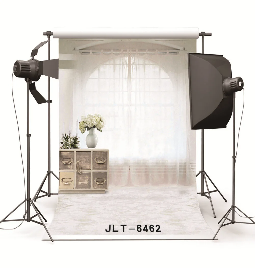 

Indoor White Curtain Flowes Vinyl Backgrounds for Photography Computer Printed Photo Backdrops Photocall for Weddings Children