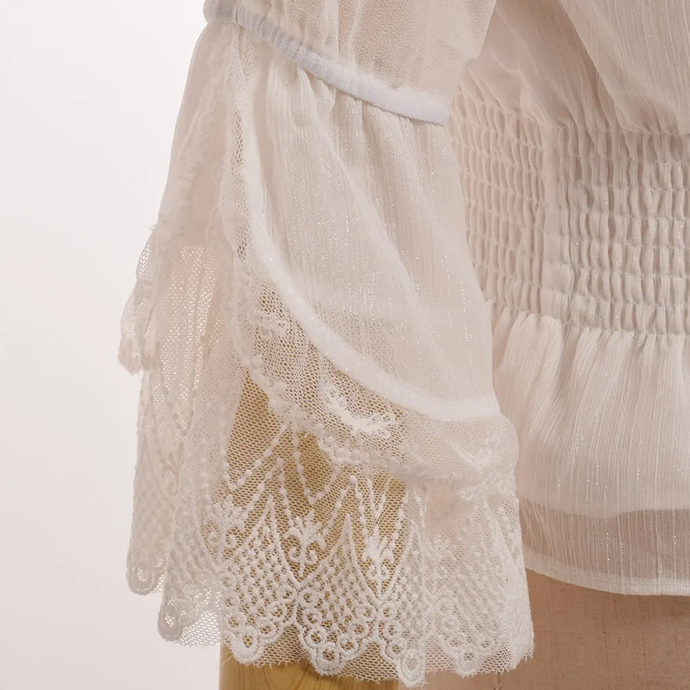 Короткая белая кружевная блузка в стиле Лолиты для девочек; шифоновая рубашка на подкладке