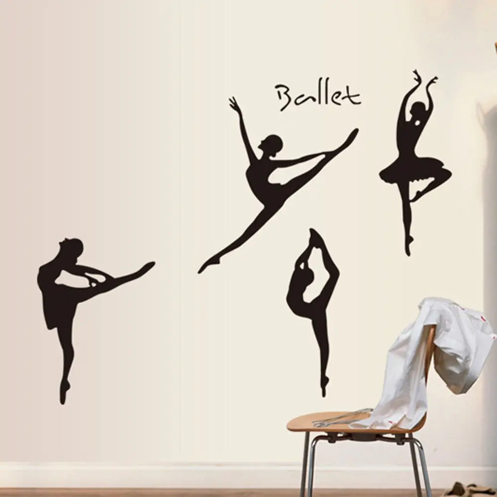 Removable Art Wall Sticker Four Ballet Ballerina Girls Dance Dancing Vinyl Home Decor Dance