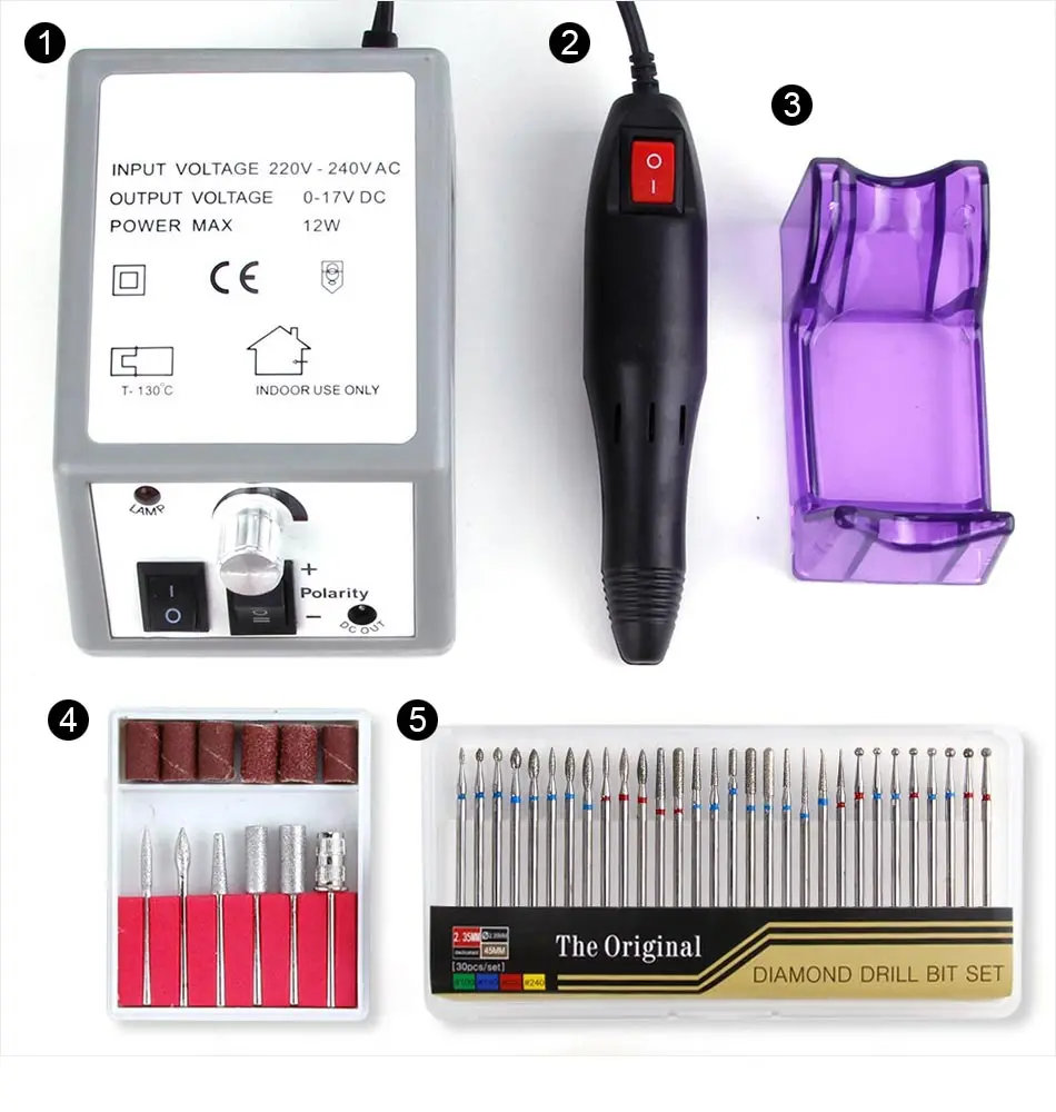 Профессиональный электрический ногтей сверлильный станок Маникюр 30 шт. Алмазный гвоздь сверло комплект борфрезы чистке Файлы Nail Art