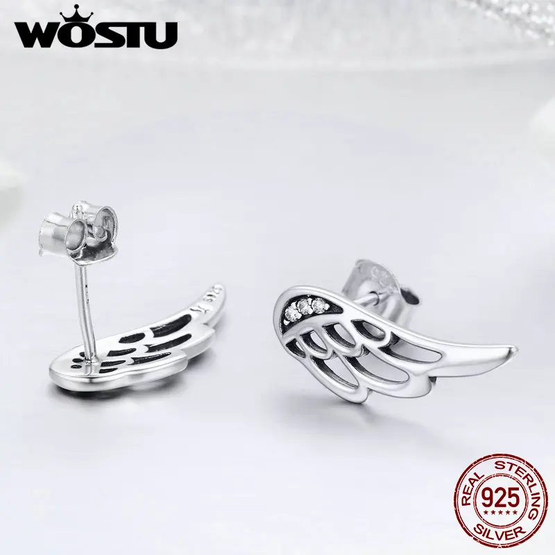 WOSTU дизайн Настоящее 925 пробы серебряные сказочные крылья серьги в виде пера серьги для женщин S925 серебряные ювелирные изделия подарок CQE343