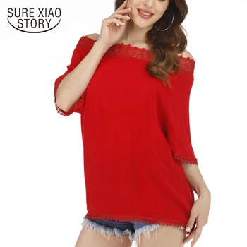 

blusas de gasa mujer off the shoulder tops for women chemisiers et blouses femme ladies blouses 5XL Slash neck plus size 4237 50