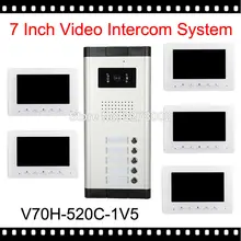 2016 Nueva Llegada 7 “vídeo Apartamento Teléfono De La Puerta de Intercomunicación Kit 5 Monitores 1 Cámara Al Aire Libre para 5 Familia Blanca Casa de Seguridad Del Sistema