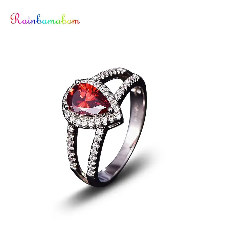 

Rainbamabom Authenic 925 Sterling Silver Water Drop Pear Created Moissanite Gemstone Wedding Engagement Ring Jewelry Wholesale