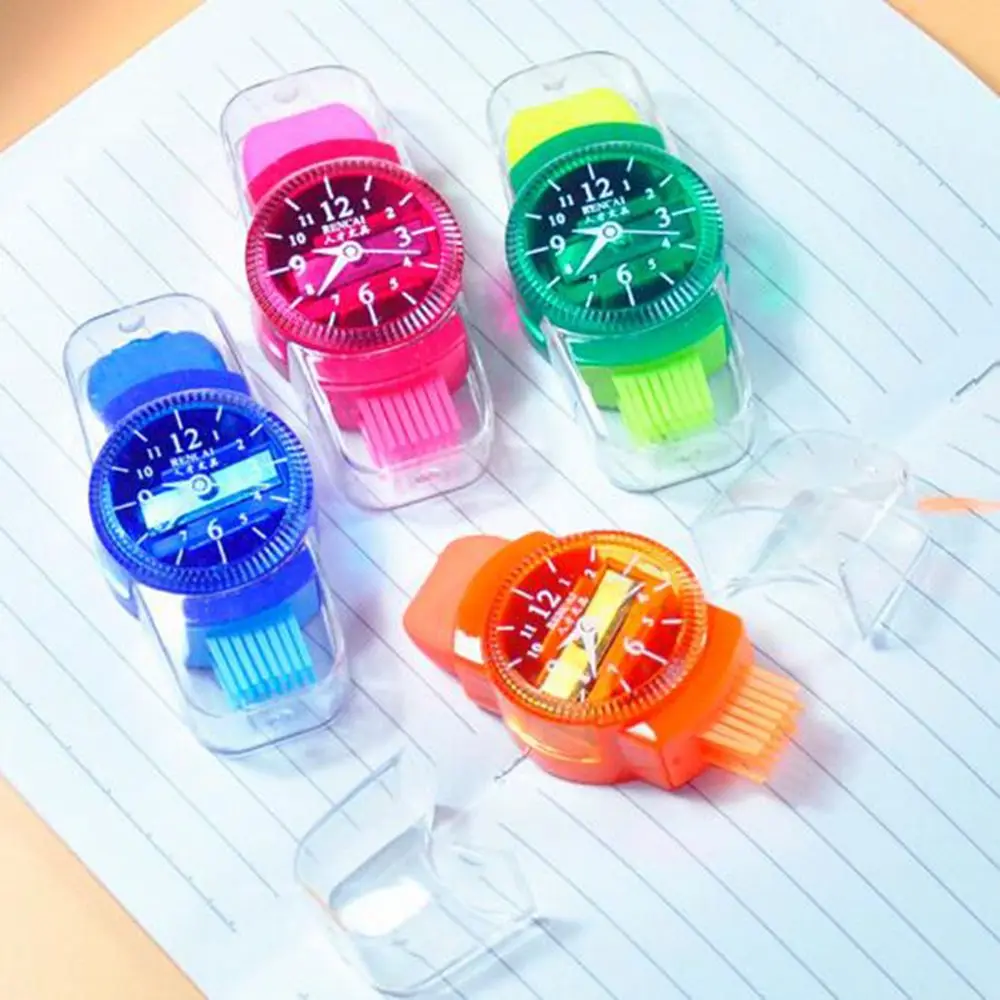 

mini novelty colourful pencil sharpeners grinder with erasers brush for office school girls supplies machine pencil sharpener