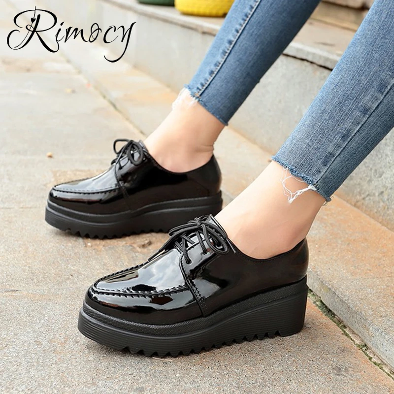 Rimocy negro 2019 otoño zapatillas de plataforma alta mujer planos casuales Zapatos de vestir mujer de fondo grueso|Zapatos planos de mujer| - AliExpress