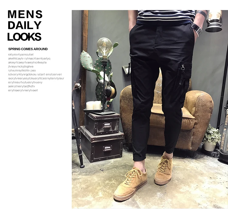 2019 Весна и лето повседневные модные тонкие брюки повседневные брюки мужские однотонные мульти-карманные Большие размеры ретро простые