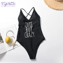 TryMeOn Цельный купальник с затененным высокий разрез без спинки купальный костюм пуш-ап бикини с буквенным принтом