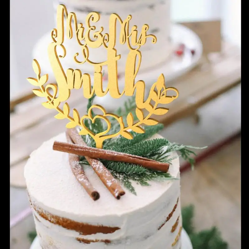 

Wedding Cake Topper Custom surname,PersonalizedWood Gold Cake Topper Rustic Wedding Cake Topper