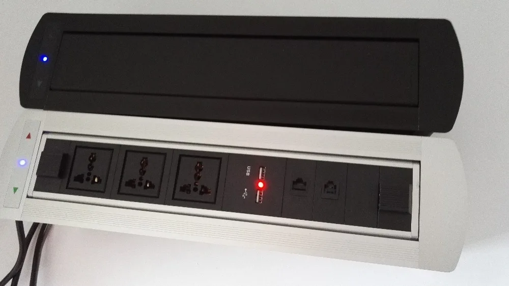 Моторизированная откидная розетка 2 * Универсальная мощность Зарядка usb 1 RJ45(CAT5 CAT6)