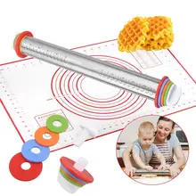 TPUSNOK Скалка регулируемого размера и коврик для мучных изделий валик из нержавеющей стали с 4 кольцами для пицца печенье ролик для выпечки шпильки TPA76