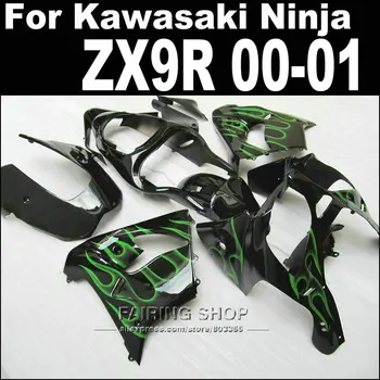 

Black green flames For Kawasaki Ninja zx-9r zx9r fairing kit 2000 2001 00 01 ( Free sticker ) Abs Fairings xl32