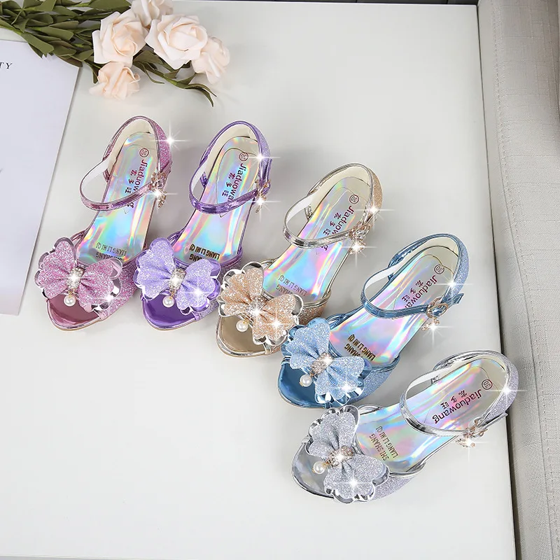 Босоножки на высоком каблуке для девочек; модные вечерние туфли принцессы; летняя обувь для малышей; обувь Эльзы; chaussure enfants fille sandalias
