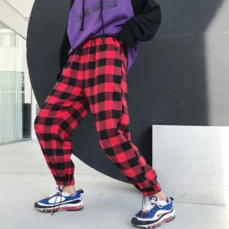 

Japanese Casual Men Pants Loose Baggy Red Male Pants Plaid Joggers Erkek Harem Pantolon Hip Hop Fashion Street Style Japan Pants