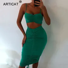 Abito da sera a pieghe Sexy a due pezzi cat cat cinturino da Spaghetti senza schienale Slinny matita abito di natale abito Casual abiti