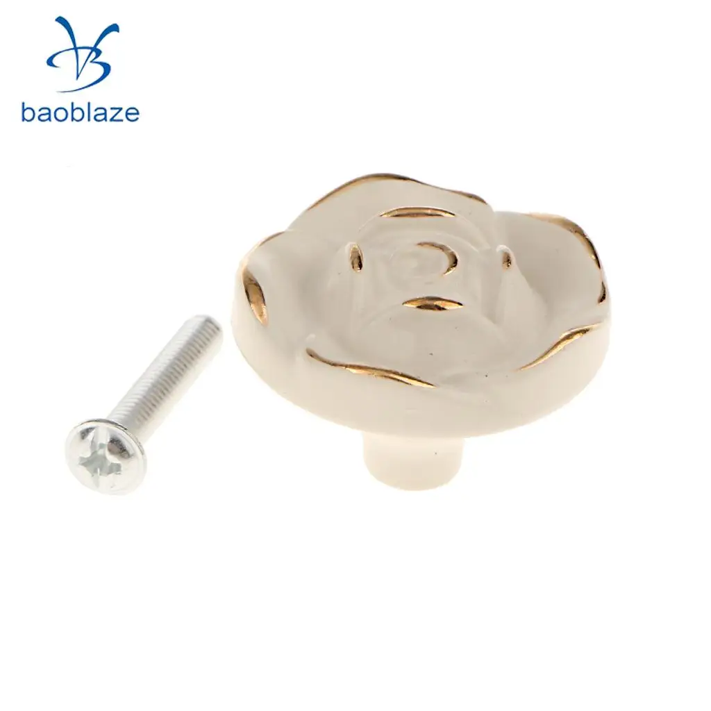 Baoblaze Elegant Flower Rose Pull Knobs Handles for Door Kitchen Dresser Cabinet Drawer Cupboard Wardrobe Door