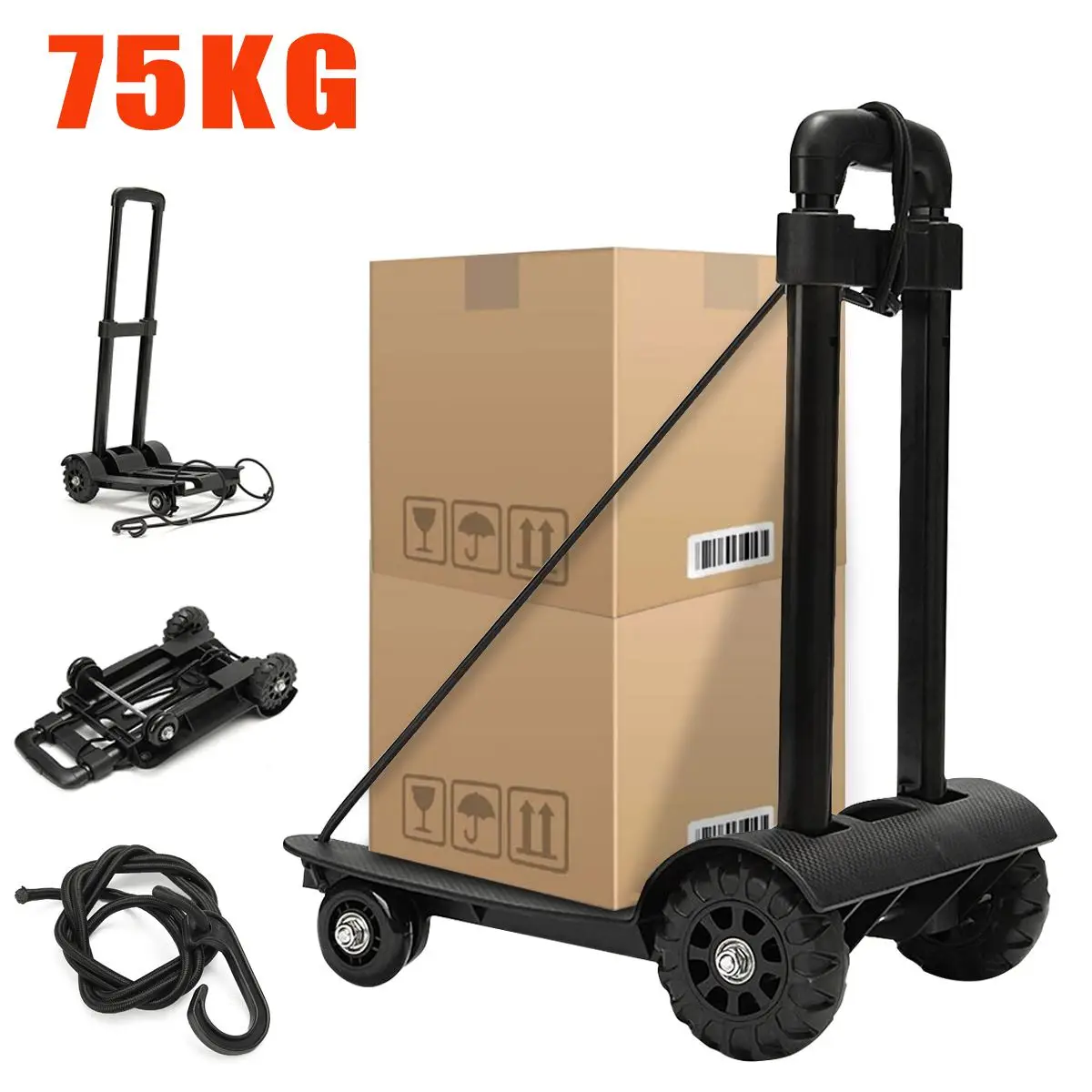 

75KG Shopping Cart Trolley Caster Luggage Suitcase Carrier with 4 Wheels Pulley Sliding Roller