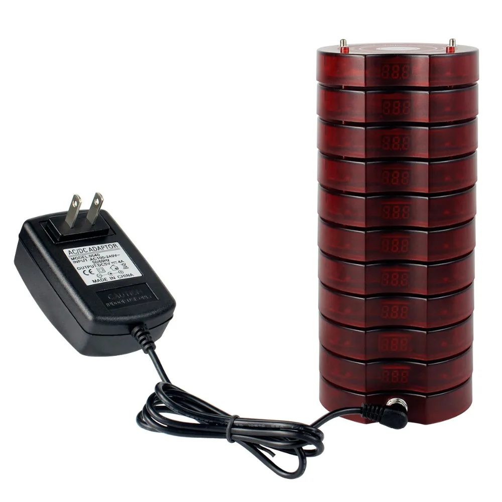 

10Pcs Coaster Pagers +1Pcs Charger Base Restaurants Equipments Restaurant Pager Wireless Paging Queuing System F4475A