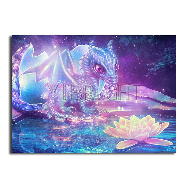 

5D DIY Diamond Embroidery Flowers "Lotus" Full Square Diamond Painting Animal "Dragon" Cross Stitch Rhinestone Mosaic Gift YQ