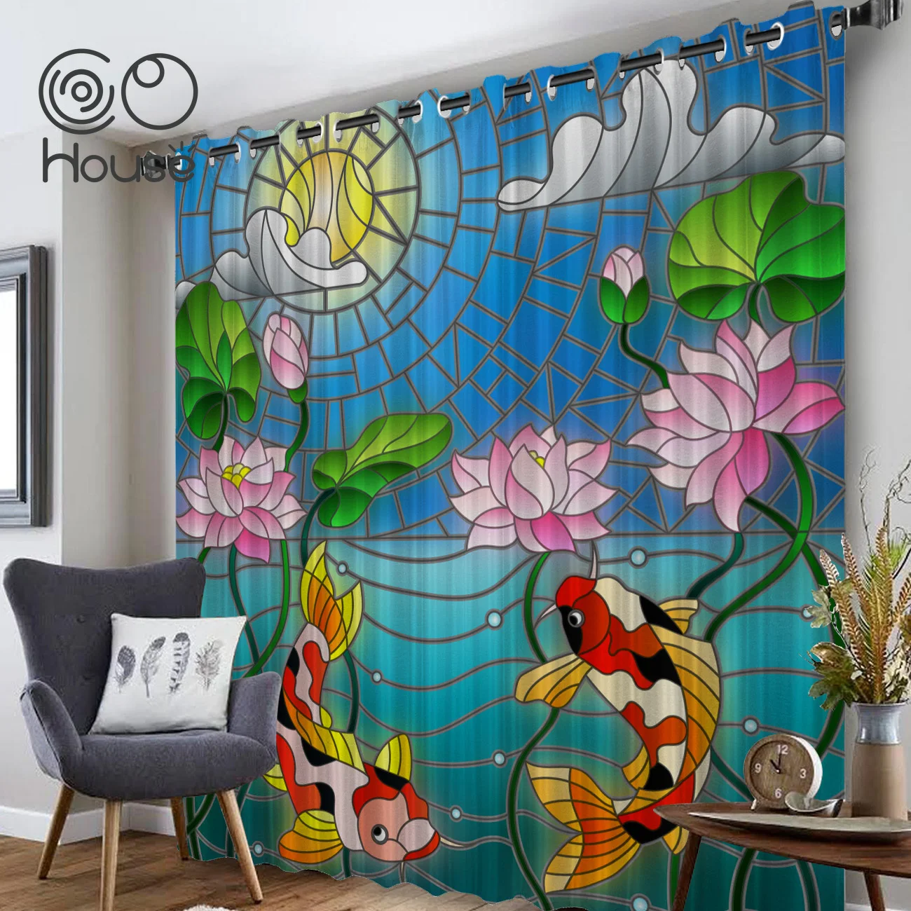 COCOHouse чернильная живопись вариколорные Koi Рыба Лотос оконные шторы s Valance