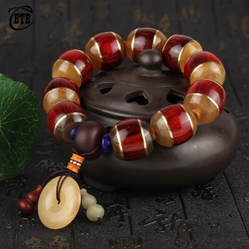 

Large Leaf Rosewood Inlaid with Tibetan Horns Men's Bracelets with Genuine Rosewood Bracelet Mantras Prayer Mala Buddha Bracelet
