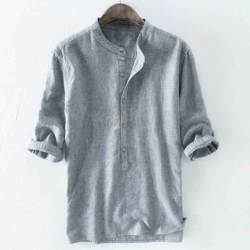 

2019 Casual Fashion Mens Shirts Summer Style Striped Printed Men Dress Shirt Mid Sleeve Summer Style Outfit Shirts Men 5XL A488