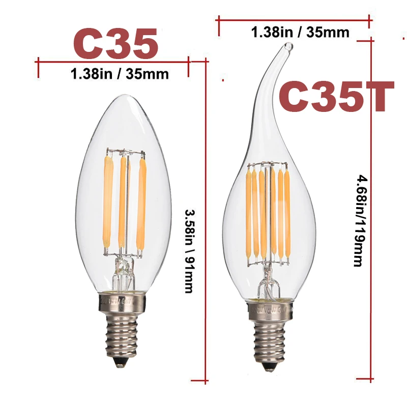 6 шт AC110-220V светодиодный диммирующая лампа накаливания 2700K теплый белый E14 E12 свеча свет 6 Вт равный 60 Вт лампа Эдисона