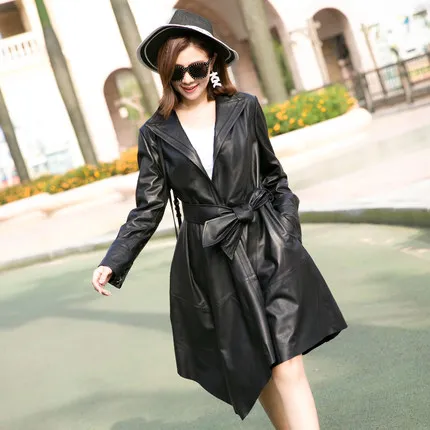 AYUNSUE натуральная дубленка женский пояса из натуральной кожи куртка длинный пояс пальто для будущих мам для женщин верхняя одежда jaqueta de couro LX2009 - Цвет: black