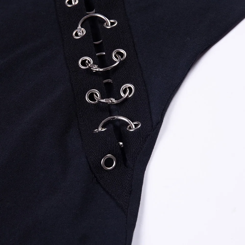 Gothic Sexy Short Jumpsuits Romper Women Autumn 2018 Fashion Hollow Metal Design Party Clubwear Slim Long Sleeve Bodysuit Female