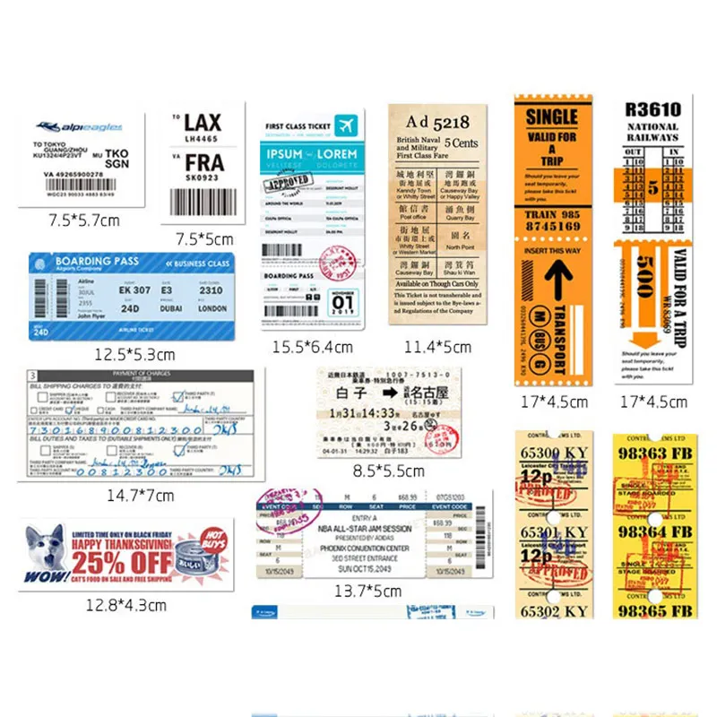 

29Pcs Air Boarding Pass Ticket Stickers Plane Flying Box Suitcase Luggage Retro Waterproof Tide Brand Skateboard PVC Stickers