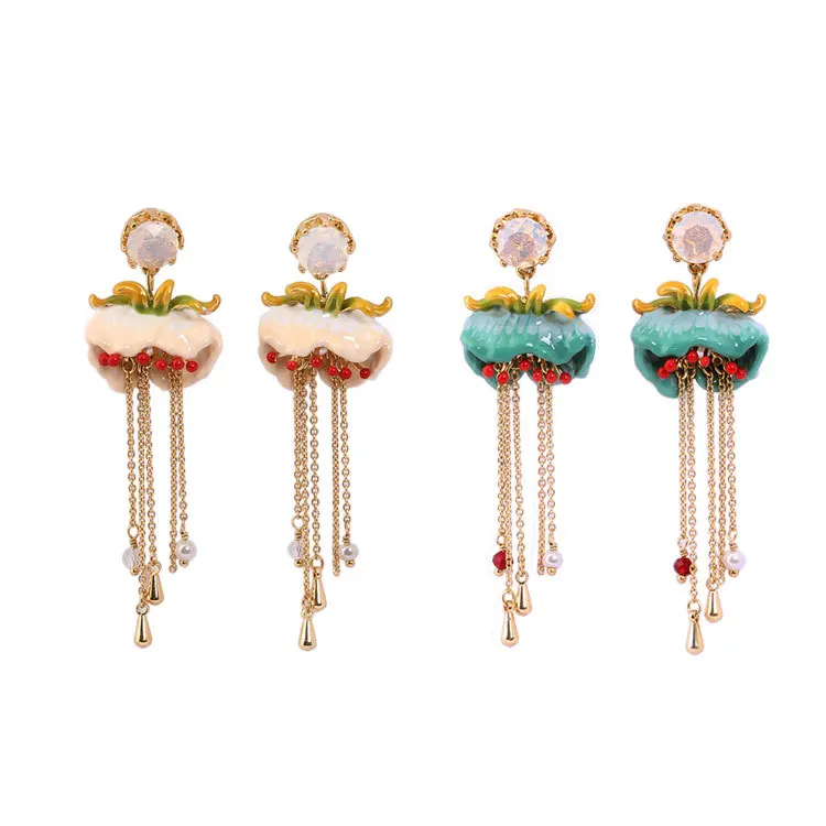 

French Jewelry Enamel Glaze The New Bush Series Lily of the Valley Flower Gem Women Stud E