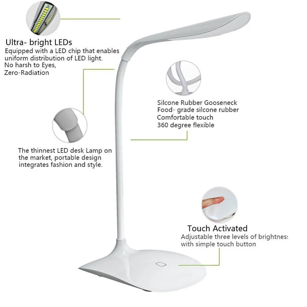 Настольная лампа USB Перезаряжаемый Светодиодный настольный светильник 14 светодиодный Настольный светильник с зажимом кровать лампа для чтения книг диммируемая настольная лампа сенсорный 3 режима