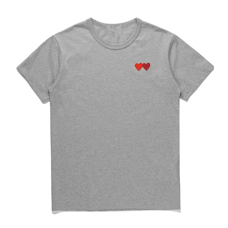 New Fashion Couple Fits T Shirt Casual Embroidery Love-Heart Sweet Tshirt Casual Summer Outfits For Man And Women - Цвет: Gray