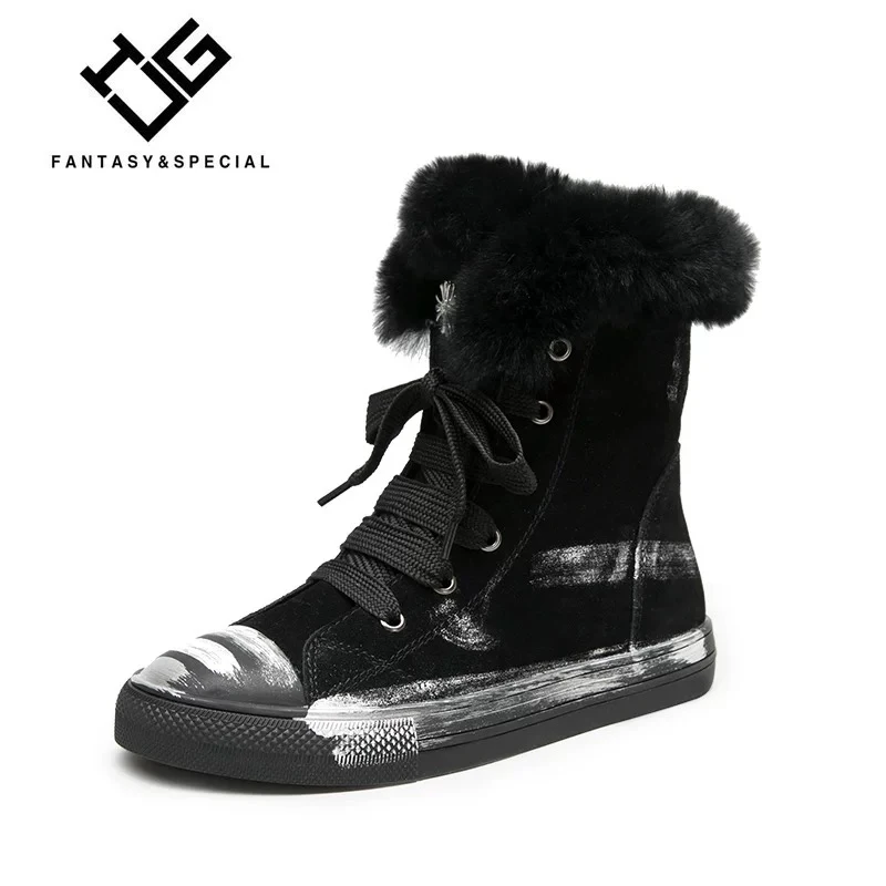 

IGU 2018 Women Boot Brand Winter Warm Lace Up Hot Sale Ins Flat Black High Tops Boots Shoes For Woman Botas Females Martin Boots