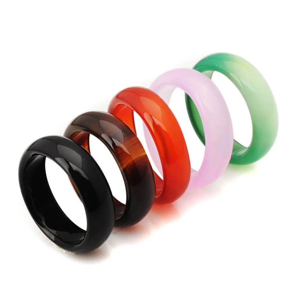 Women Men Natural Agat Ring Multicolor Black Green Red Agates Circle Finger Rings Charms Jewelry Christmas gifts