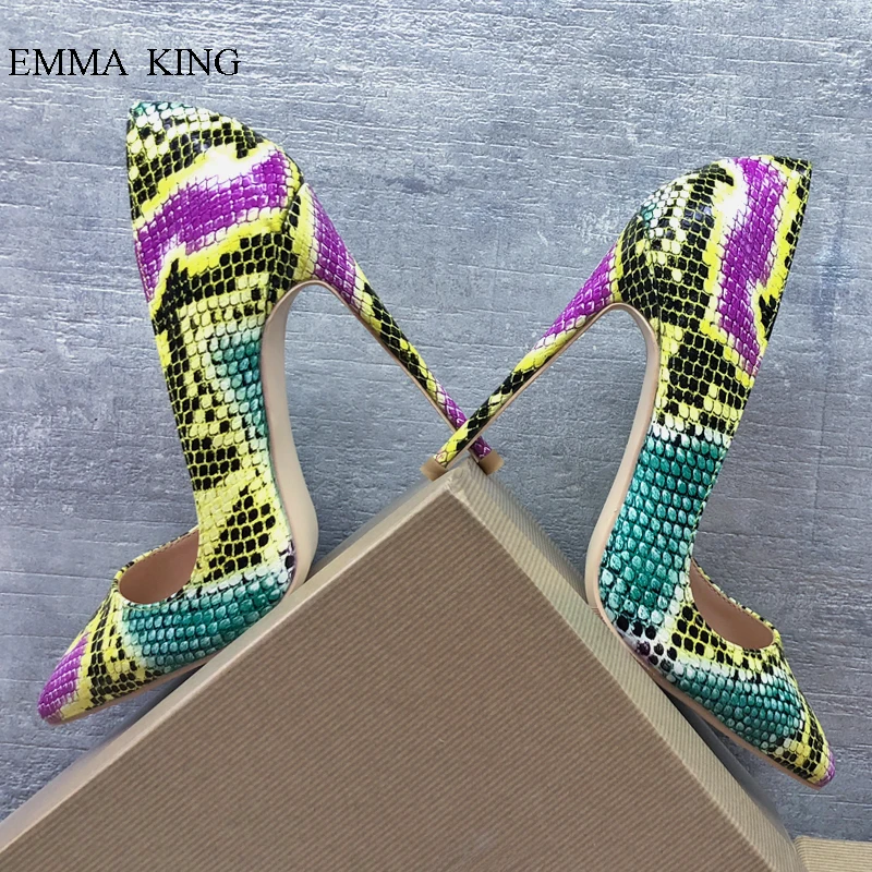 Stiletto Profonde Coloré Picture As Haut Chaussures Sexy Femme De Robe Talon Pointu Peu Talons Dames Parti Peau Pompes Bout Serpent 60pARwx