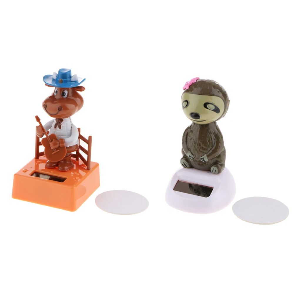 2pcs Novelty Solar Powered Animal Figure Toy Birthday Thanksgiving Christmas Gift Sloth + Ox