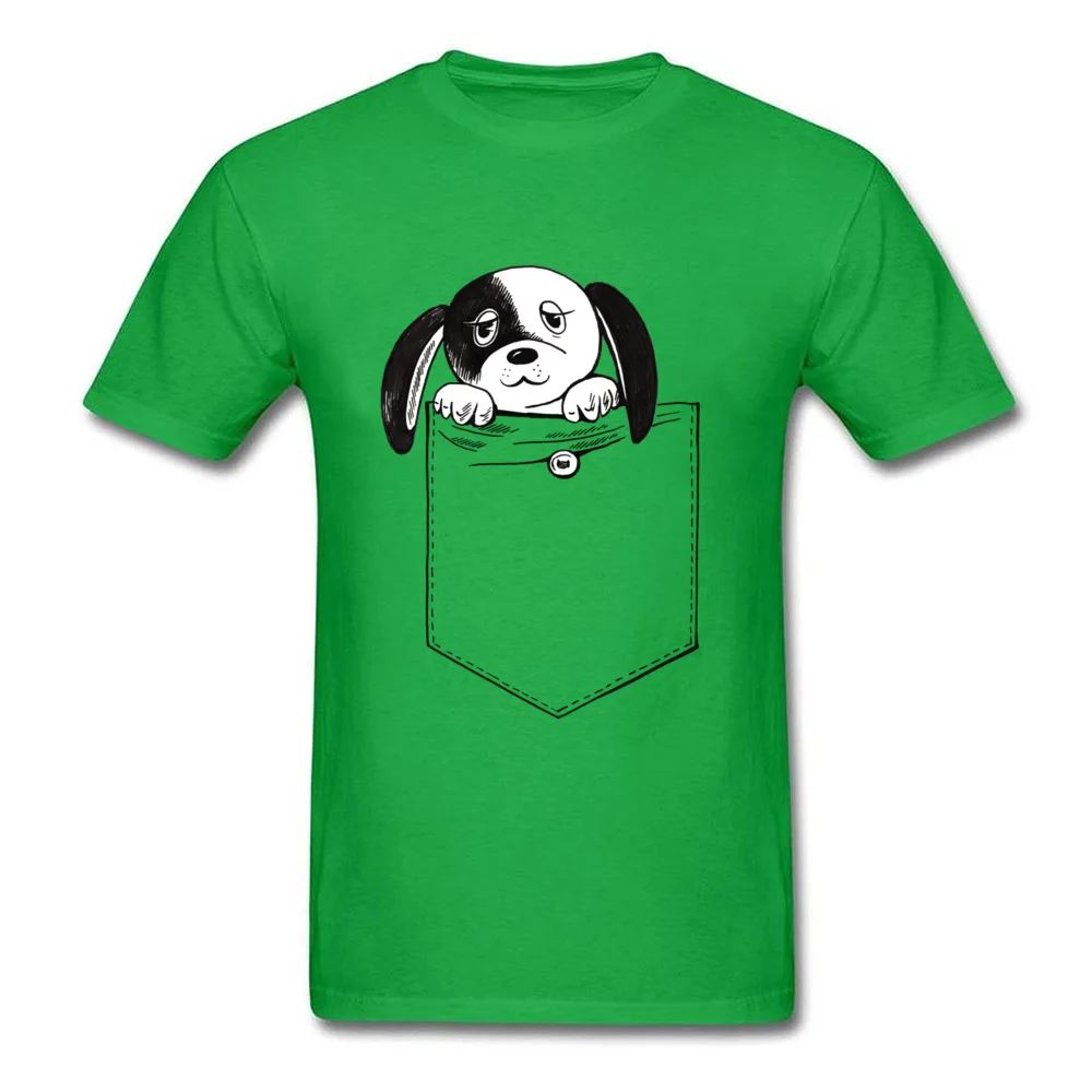 Family Men's T-Shirt O Neck Short Sleeve Pure Cotton Cute pocket puppy Tees Casual Tops Shirt Wholesale Cute pocket puppy green