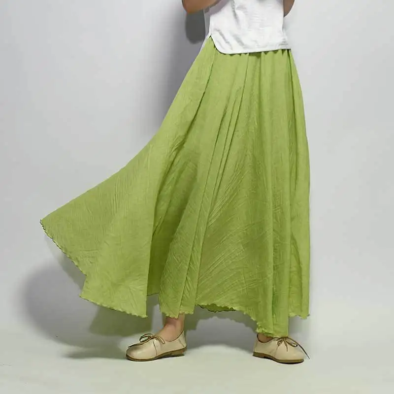 Женские льняные хлопковые длинные юбки комплект пуловер+ кожаная юбка макси юбки пляжная Бохо Винтажная летняя юбка макси - Цвет: Green 2