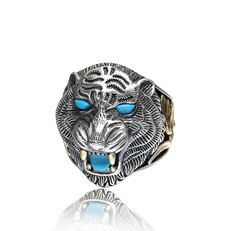 

New 925 Sterling Silver Punk hot popular tiger Opening Rings For Man Hip pop/Rock