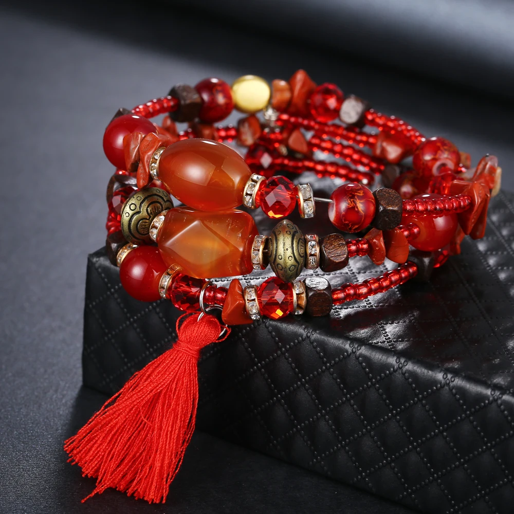 ##BUY Multilayer Beads Charm Natural Bracelet Boho Women Jewelry Vintage Resin Stone Bracelets Bangles Pulseras Ethnic
