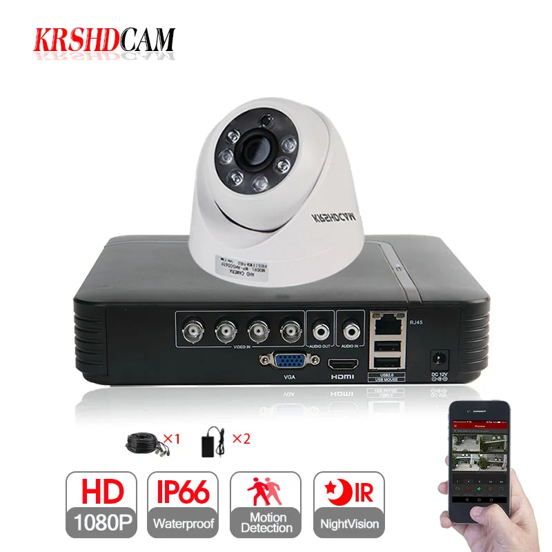 

2CH Security CCTV System 1080N 5IN1 DVR 1PCS 1080P CCTV AHD Camera dome home indoor Camera nightvision Video Surveillance Kit
