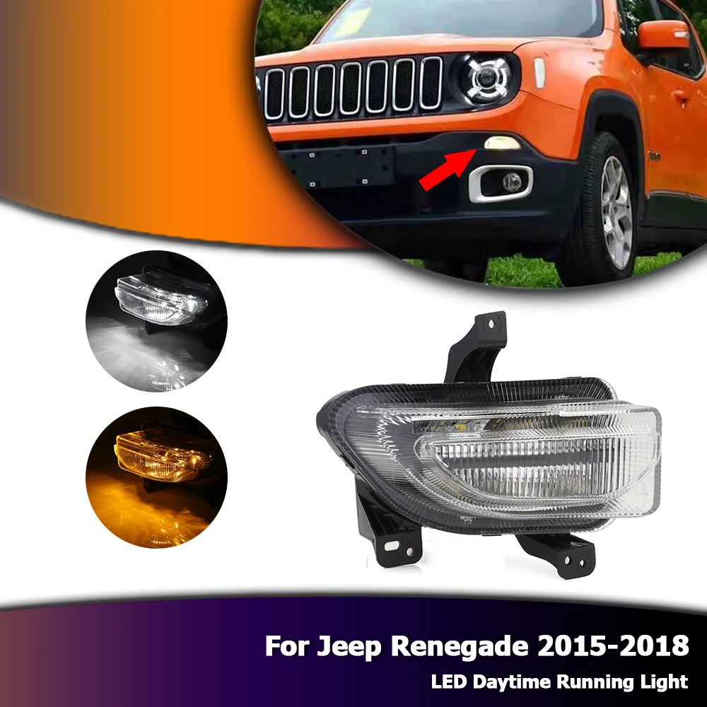 

For Jeep Renegade 2015-2018 White Auto Car LED Daytime Running DRL With Yellow Turn Signal Light Daylights D35