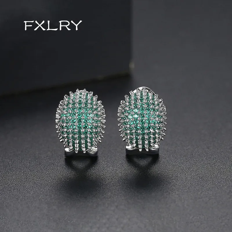 

FXLRY New Arrival Luxury CZ Beautiful Three Colors Elliptical Stud Earrings for Women Wedding Party Jewelry Gift