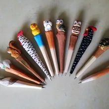 20 шт. Новое поступление, резьба по дереву, шариковая ручка, милый мультфильм цветной рисунок, ручная работа, ручка для животных, рекламная деревянная подарочная ручка
