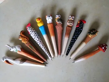 

20PCS New Arrival Wood Carving Craft Ballpoint Pen Cute Cartoon Colored Drawing Handmade Animal Pen Promotional Wood Gift Pen