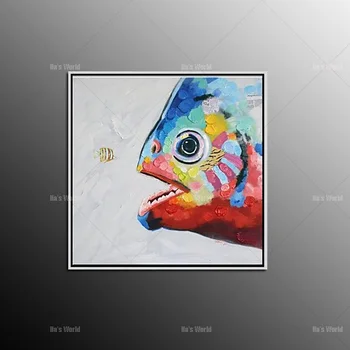 

Hand Painted Colorful Fish Oil Painting Animal Canvas Wall Art Modern Abstract Decorative Picture for Living Room Bedroom Office
