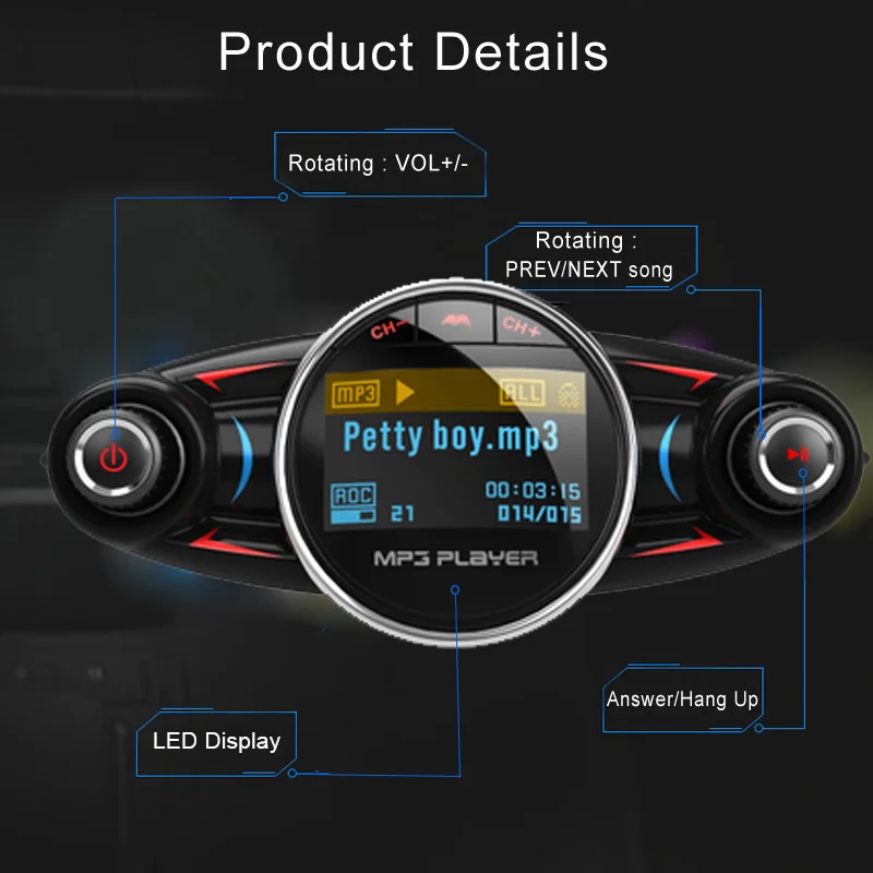 JINSERTA Wireless Bluetooth Car MP3 Player FM Transmitter AUX Audio Receiver TF USB flash music players Dual USB Charger